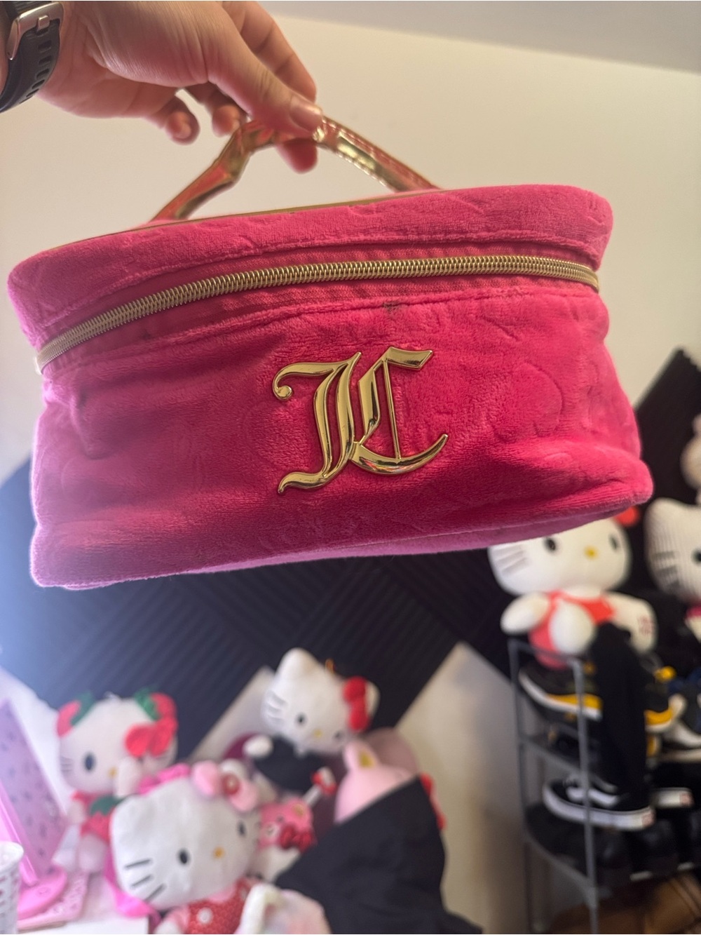 Juicy Couture Hot Pink Velvet Cosmetic Case with Gold Hardware